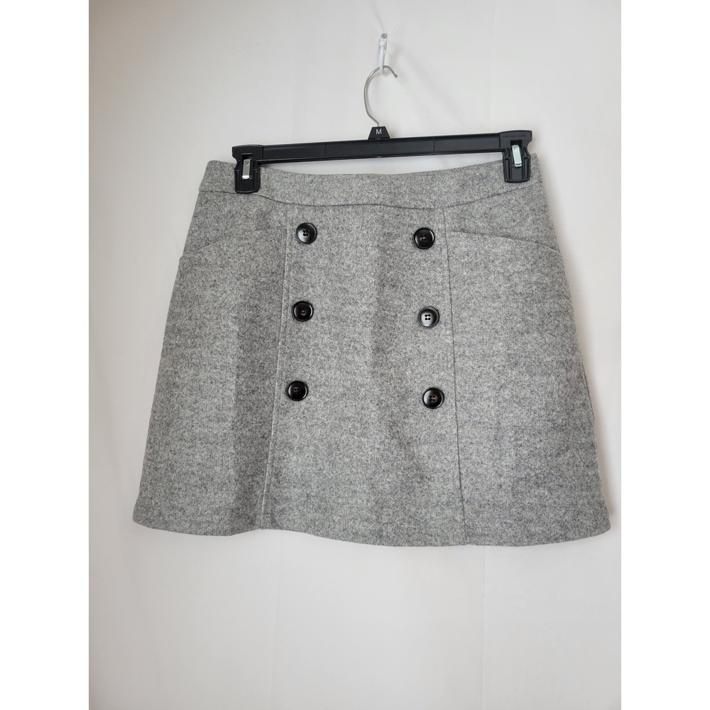Aryeh Women's Grey Wool Blend Double-Breasted Mini Skirt Size L